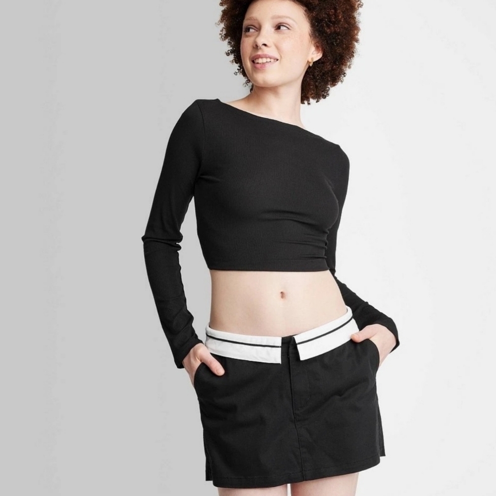 Women's Foldover Chino Skort - Wild Fable Black 0
